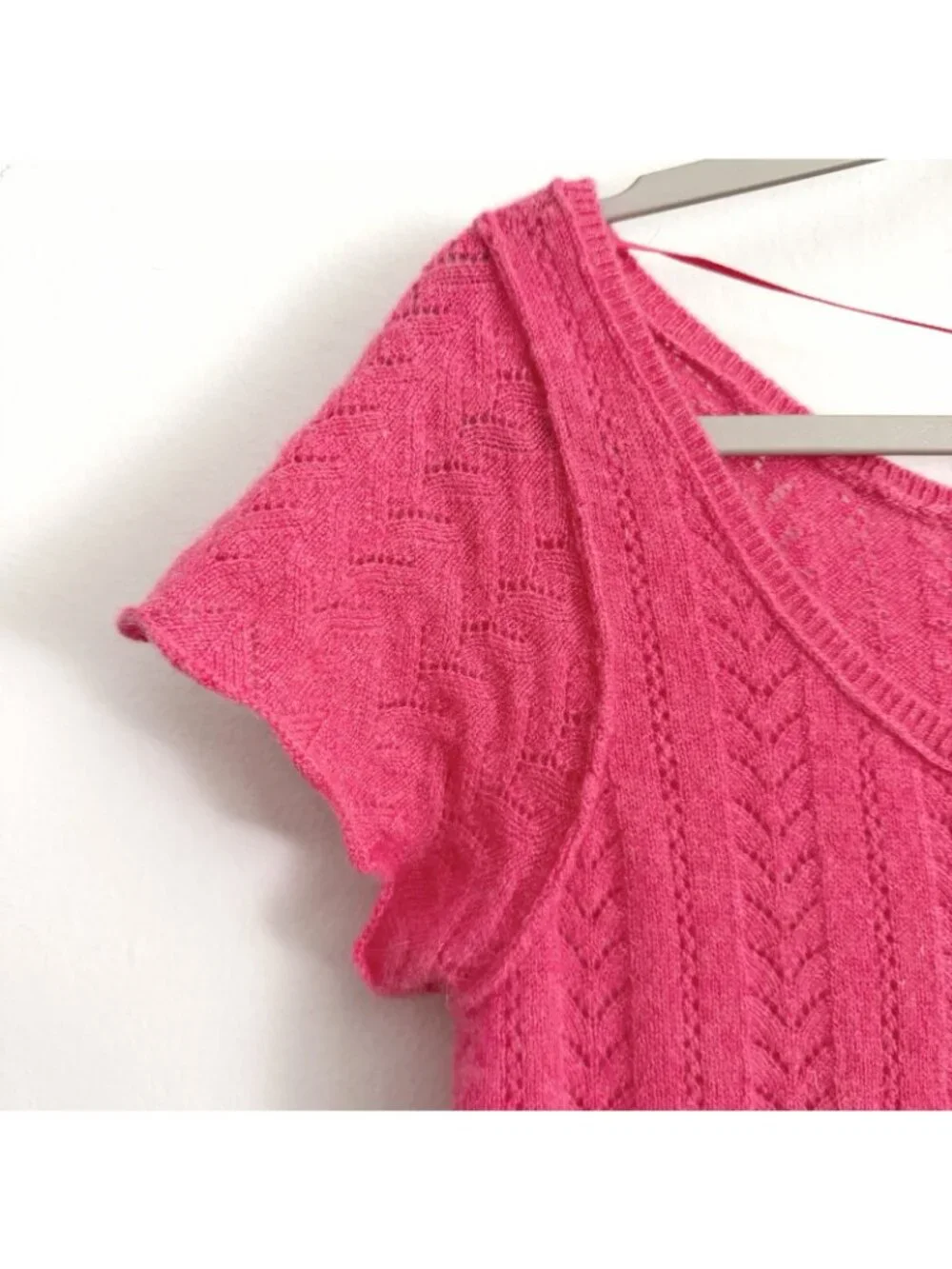 Free People Pink Hera Cashmere Pointelle Sweater Crop Top Women’s Size Small
